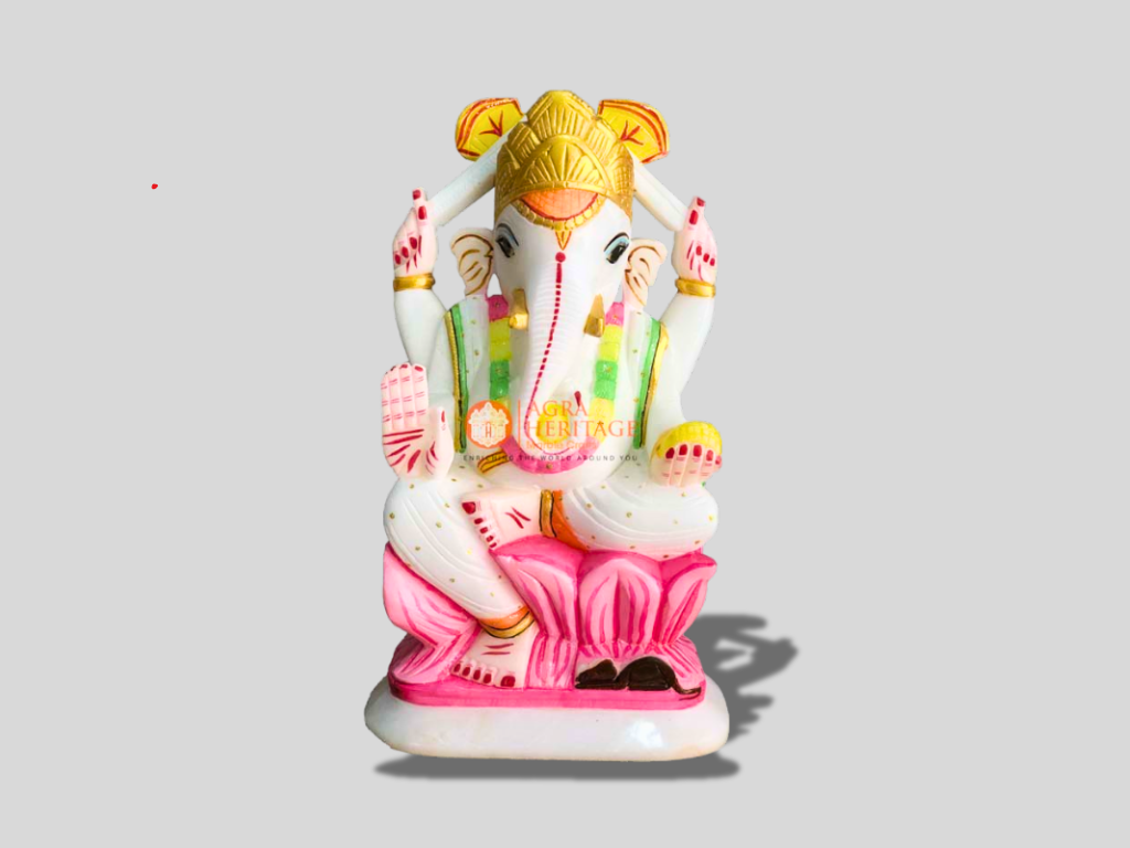 White Marble God Ganpati Ganesh Idol Statue Decor